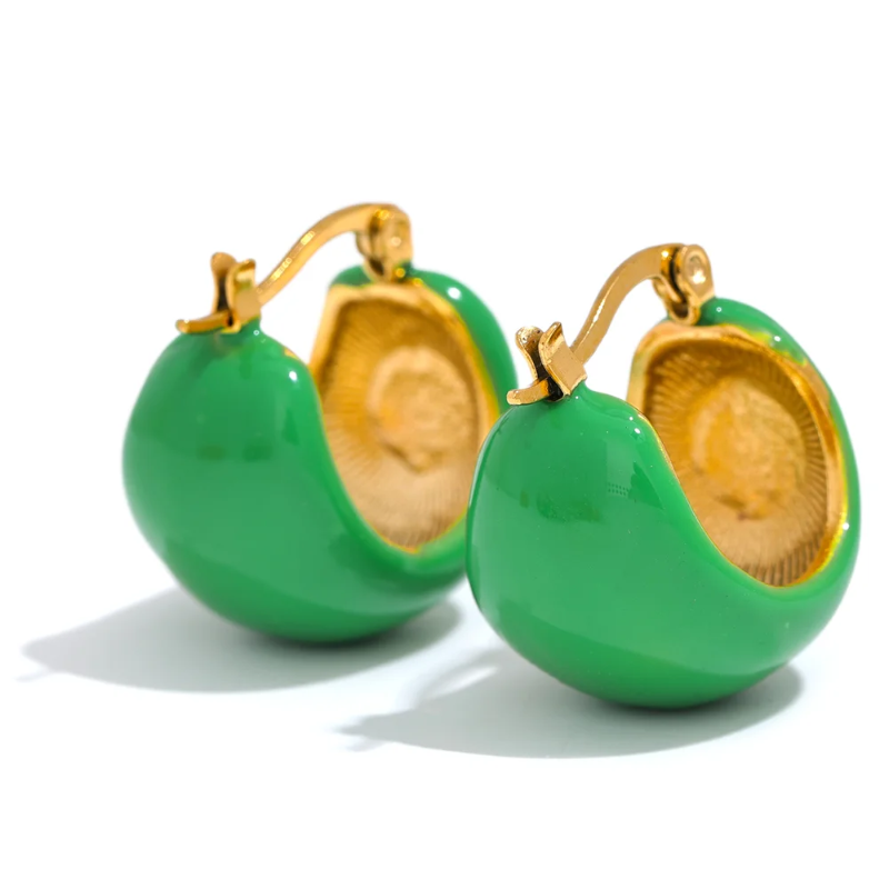 Yhpup-brincos redondos de aço inoxidável para mulheres, joias à moda impermeável, esmalte geométrico, preto, branco, verde, moda