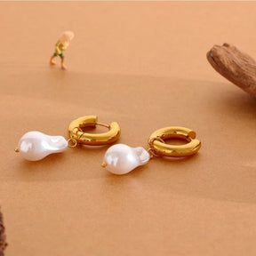 Yhpup círculo gota barroco imitação de pérolas aço inoxidável na moda cor ouro hoop brincos charme vintage na moda jóias femininas
