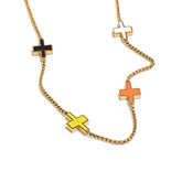 Yhpup moda aço inoxidável colorido esmalte cruz colar para mulheres corrente dourada 18k banhado à prova dwaterproof água jóias de verão