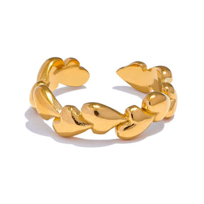 Yhpup coração moda aço inoxidável amor aberto anel ajustável feminino cor de ouro à prova de ferrugem romântico chique diário texturizado jóias
