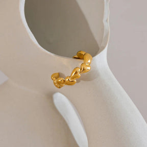 Yhpup coração moda aço inoxidável amor aberto anel ajustável feminino cor de ouro à prova de ferrugem romântico chique diário texturizado jóias