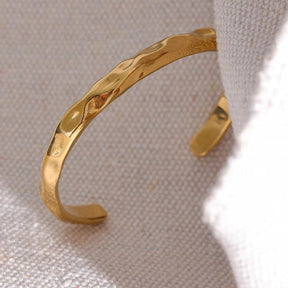 Yhpup minimalista cor dourada sem manchas moda pulseira de aço inoxidável textura de metal simples aberto charme joias de pulso