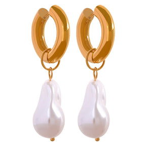 Yhpup círculo gota barroco imitação de pérolas aço inoxidável na moda cor ouro hoop brincos charme vintage na moda jóias femininas